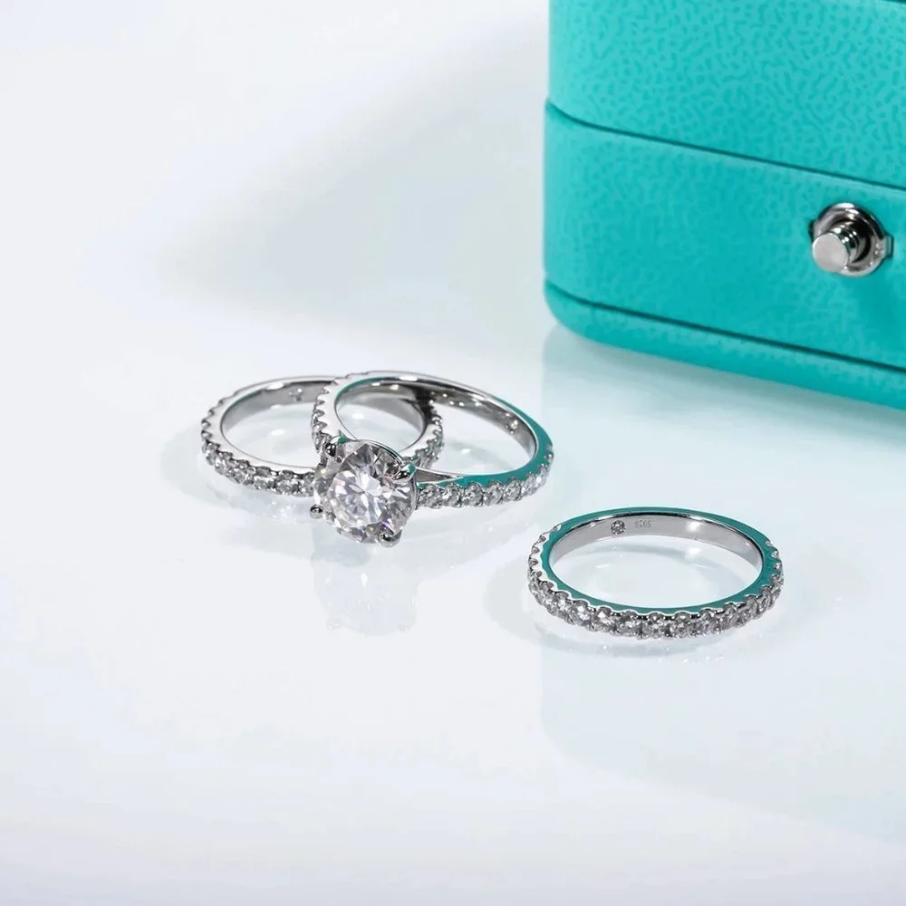 #Certified 4.75ct. t.w. Moissanite Diamond Wedding 3 pcs Ring Set NEW